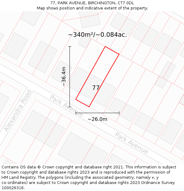 77, PARK AVENUE, BIRCHINGTON, CT7 0DL: Plot and title map