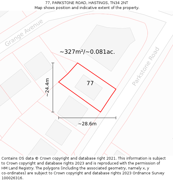 77, PARKSTONE ROAD, HASTINGS, TN34 2NT: Plot and title map