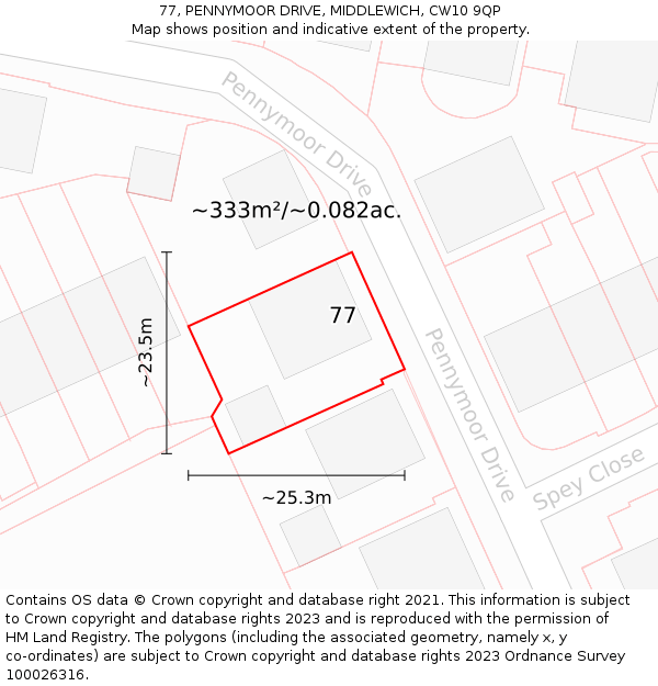 77, PENNYMOOR DRIVE, MIDDLEWICH, CW10 9QP: Plot and title map