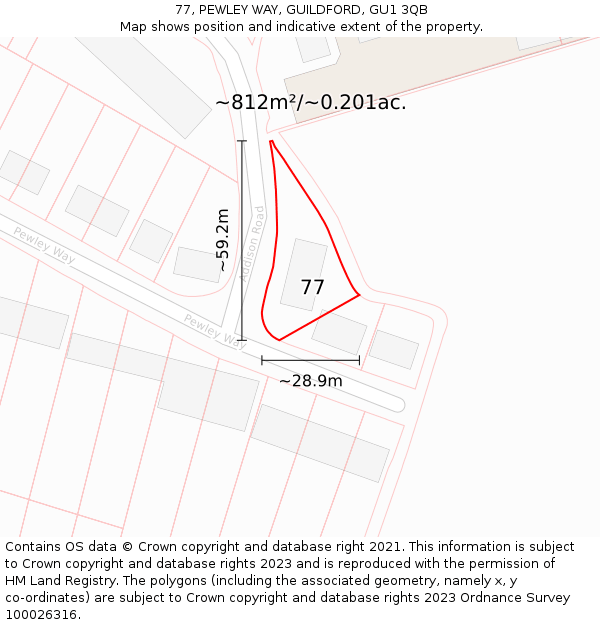 77, PEWLEY WAY, GUILDFORD, GU1 3QB: Plot and title map