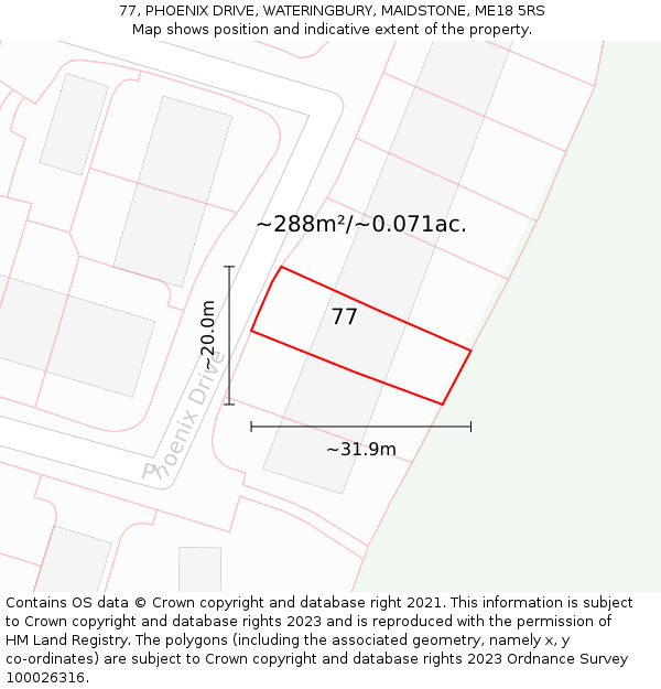 77, PHOENIX DRIVE, WATERINGBURY, MAIDSTONE, ME18 5RS: Plot and title map