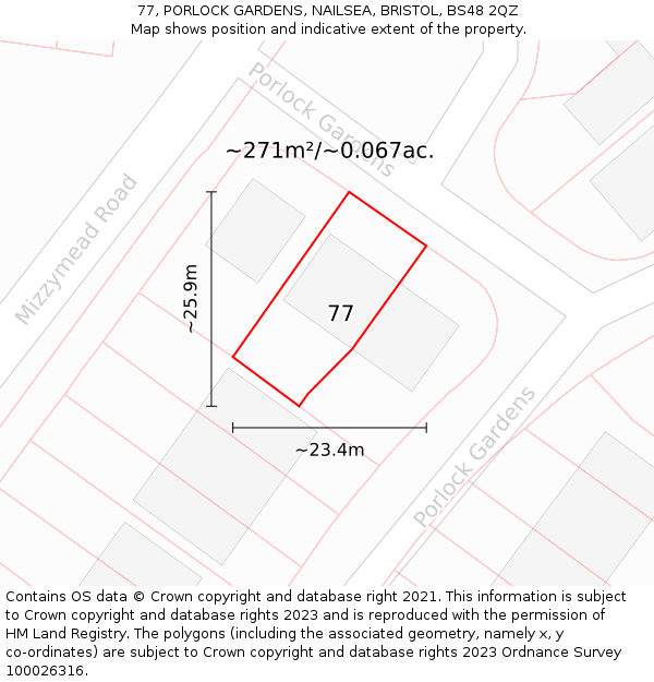 77, PORLOCK GARDENS, NAILSEA, BRISTOL, BS48 2QZ: Plot and title map