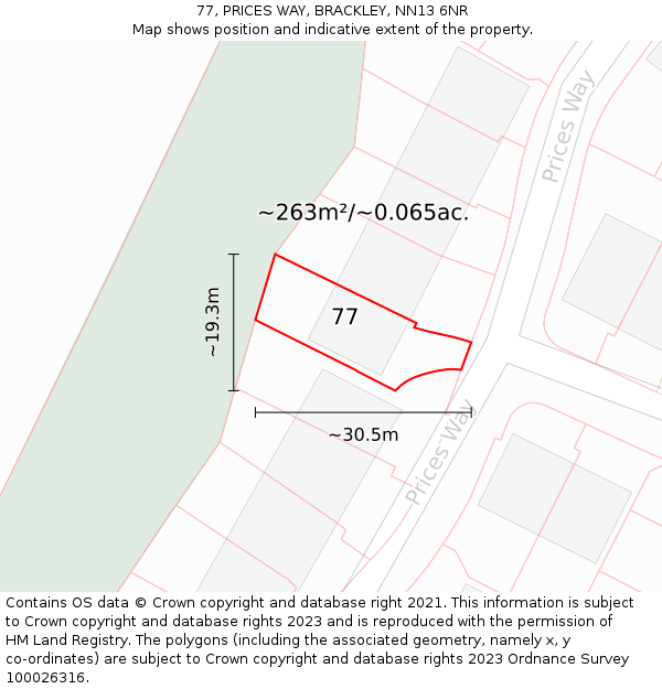 77, PRICES WAY, BRACKLEY, NN13 6NR: Plot and title map