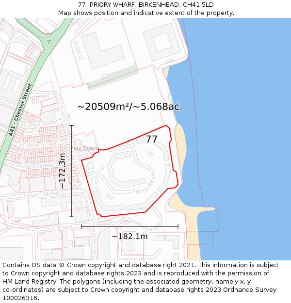 77, PRIORY WHARF, BIRKENHEAD, CH41 5LD: Plot and title map