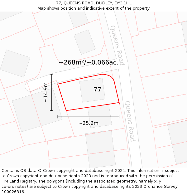 77, QUEENS ROAD, DUDLEY, DY3 1HL: Plot and title map