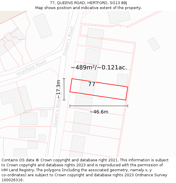 77, QUEENS ROAD, HERTFORD, SG13 8BJ: Plot and title map