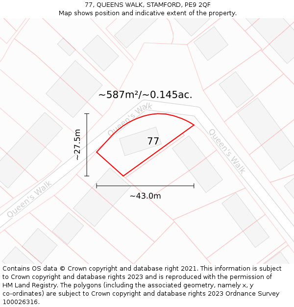 77, QUEENS WALK, STAMFORD, PE9 2QF: Plot and title map