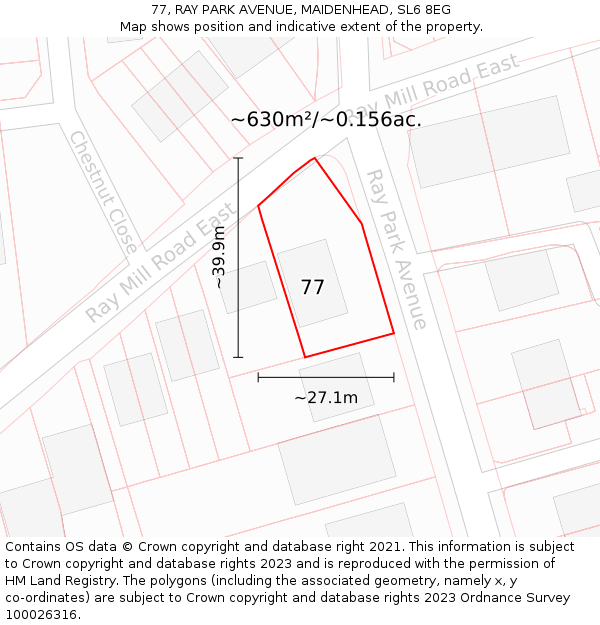 77, RAY PARK AVENUE, MAIDENHEAD, SL6 8EG: Plot and title map