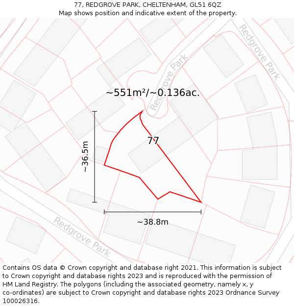 77, REDGROVE PARK, CHELTENHAM, GL51 6QZ: Plot and title map