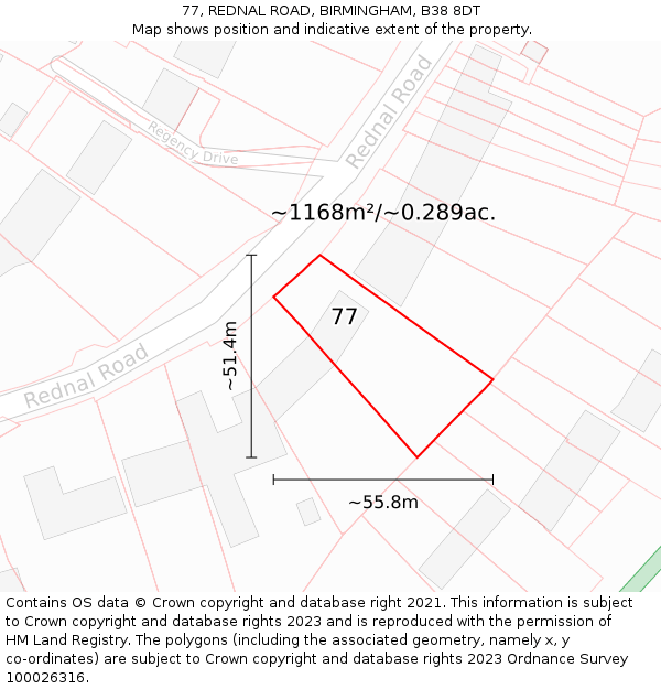 77, REDNAL ROAD, BIRMINGHAM, B38 8DT: Plot and title map