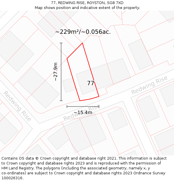 77, REDWING RISE, ROYSTON, SG8 7XD: Plot and title map