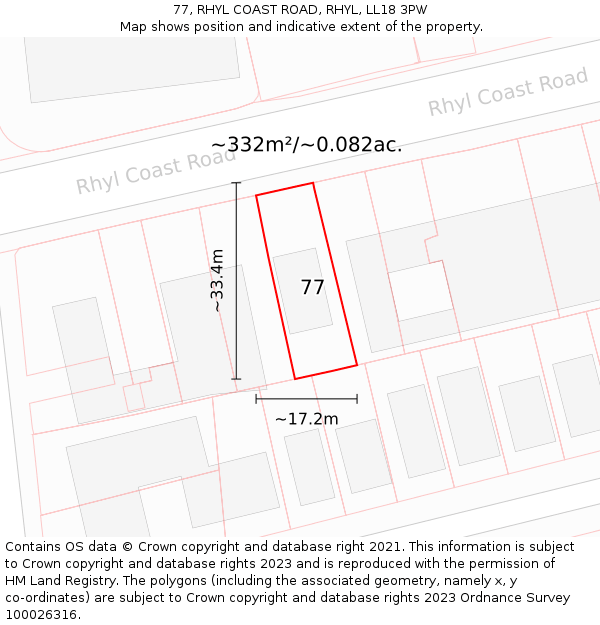 77, RHYL COAST ROAD, RHYL, LL18 3PW: Plot and title map