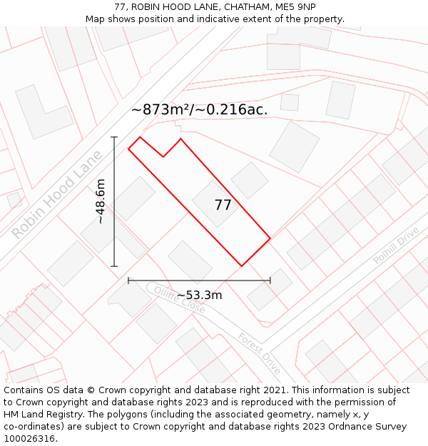 77, ROBIN HOOD LANE, CHATHAM, ME5 9NP: Plot and title map