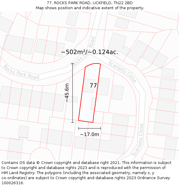 77, ROCKS PARK ROAD, UCKFIELD, TN22 2BD: Plot and title map