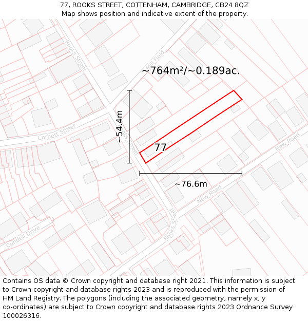 77, ROOKS STREET, COTTENHAM, CAMBRIDGE, CB24 8QZ: Plot and title map