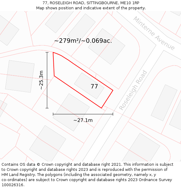 77, ROSELEIGH ROAD, SITTINGBOURNE, ME10 1RP: Plot and title map