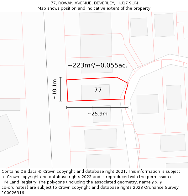 77, ROWAN AVENUE, BEVERLEY, HU17 9UN: Plot and title map