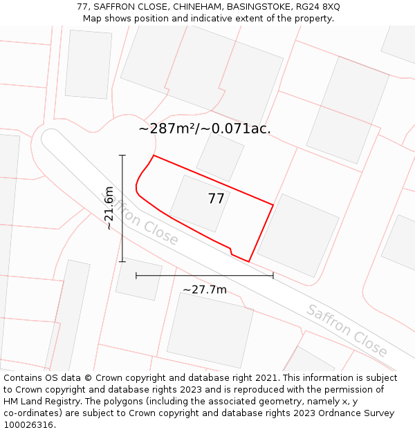 77, SAFFRON CLOSE, CHINEHAM, BASINGSTOKE, RG24 8XQ: Plot and title map