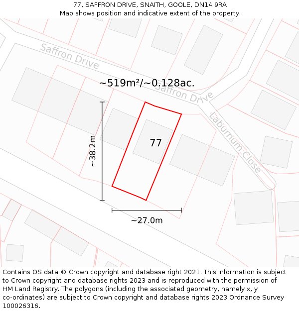 77, SAFFRON DRIVE, SNAITH, GOOLE, DN14 9RA: Plot and title map