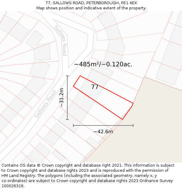 77, SALLOWS ROAD, PETERBOROUGH, PE1 4EX: Plot and title map