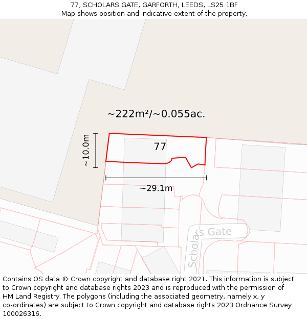 77, SCHOLARS GATE, GARFORTH, LEEDS, LS25 1BF: Plot and title map