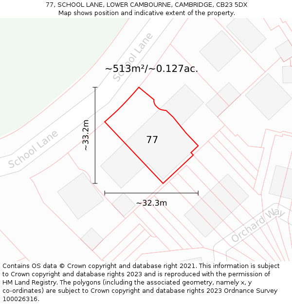 77, SCHOOL LANE, LOWER CAMBOURNE, CAMBRIDGE, CB23 5DX: Plot and title map