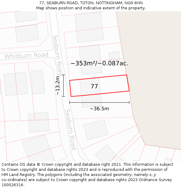 77, SEABURN ROAD, TOTON, NOTTINGHAM, NG9 6HN: Plot and title map