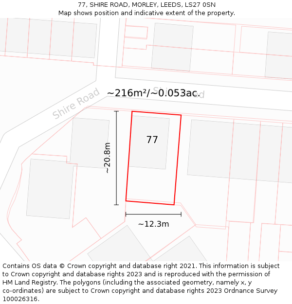 77, SHIRE ROAD, MORLEY, LEEDS, LS27 0SN: Plot and title map