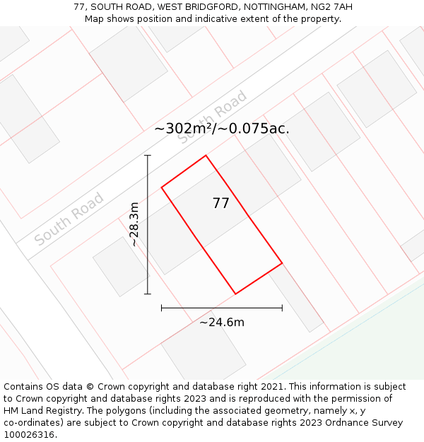 77, SOUTH ROAD, WEST BRIDGFORD, NOTTINGHAM, NG2 7AH: Plot and title map