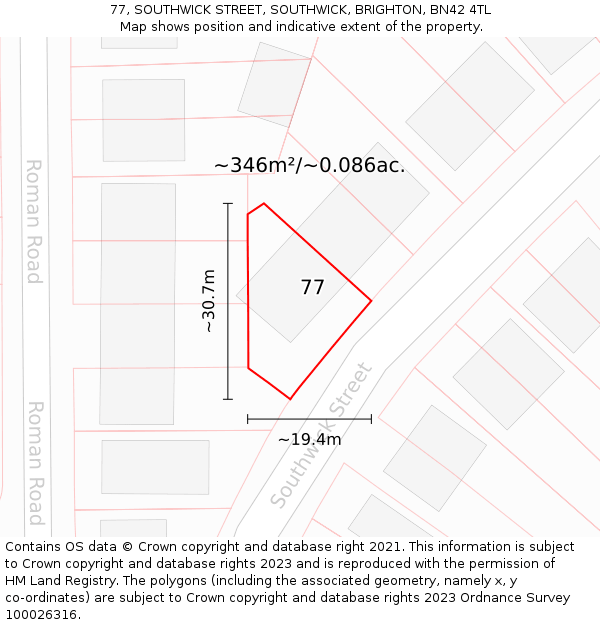 77, SOUTHWICK STREET, SOUTHWICK, BRIGHTON, BN42 4TL: Plot and title map