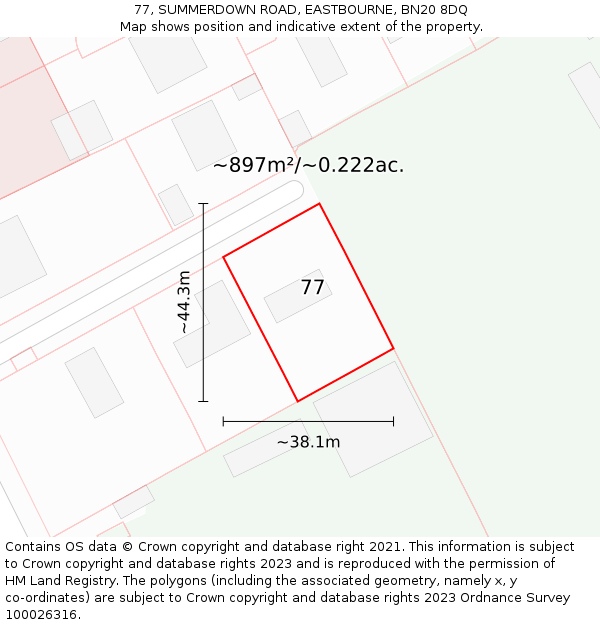 77, SUMMERDOWN ROAD, EASTBOURNE, BN20 8DQ: Plot and title map