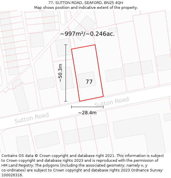 77, SUTTON ROAD, SEAFORD, BN25 4QH: Plot and title map