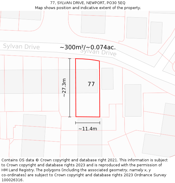 77, SYLVAN DRIVE, NEWPORT, PO30 5EQ: Plot and title map