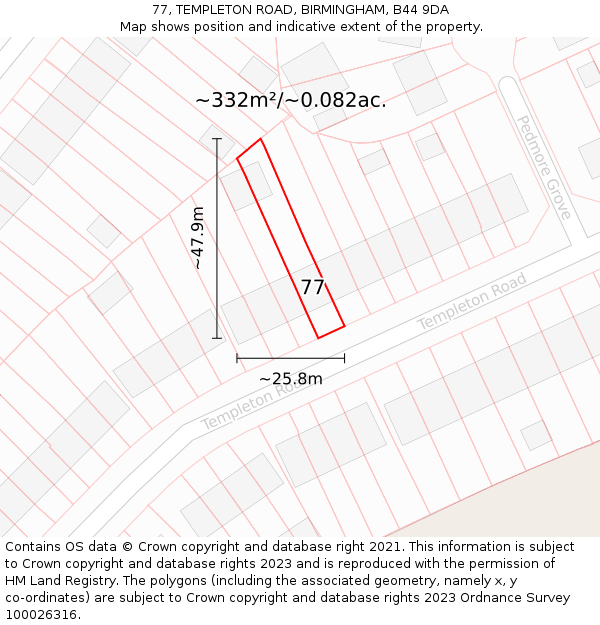 77, TEMPLETON ROAD, BIRMINGHAM, B44 9DA: Plot and title map