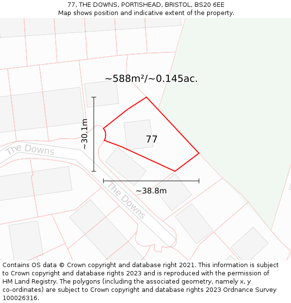 77, THE DOWNS, PORTISHEAD, BRISTOL, BS20 6EE: Plot and title map