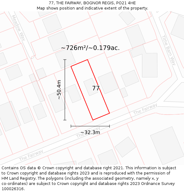 77, THE FAIRWAY, BOGNOR REGIS, PO21 4HE: Plot and title map