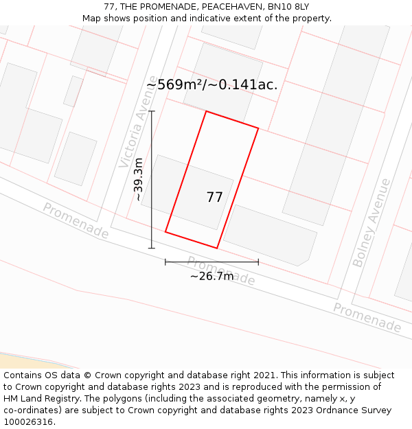 77, THE PROMENADE, PEACEHAVEN, BN10 8LY: Plot and title map