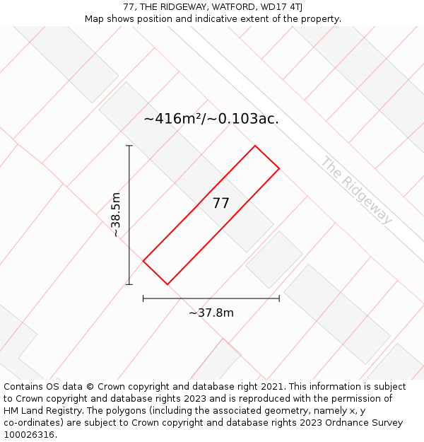 77, THE RIDGEWAY, WATFORD, WD17 4TJ: Plot and title map