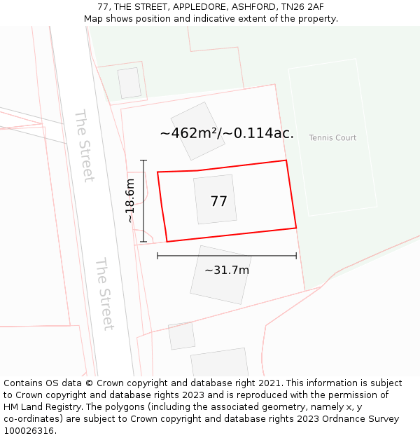 77, THE STREET, APPLEDORE, ASHFORD, TN26 2AF: Plot and title map