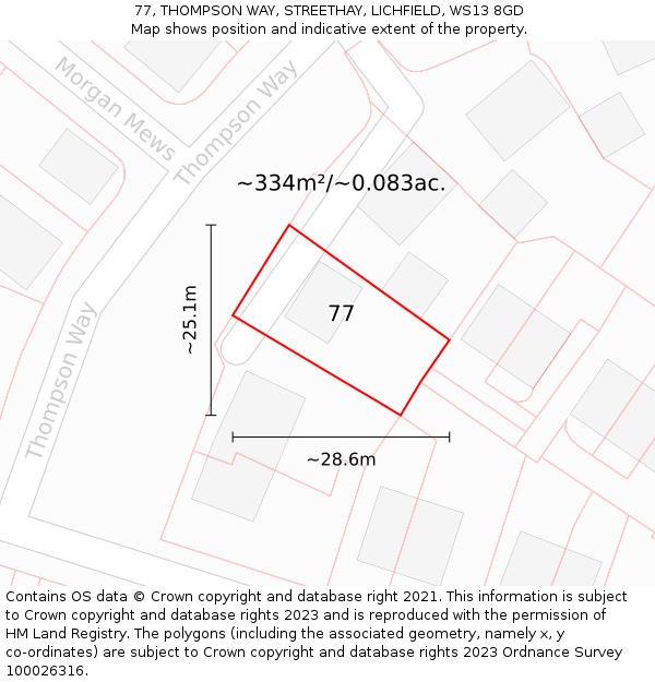 77, THOMPSON WAY, STREETHAY, LICHFIELD, WS13 8GD: Plot and title map