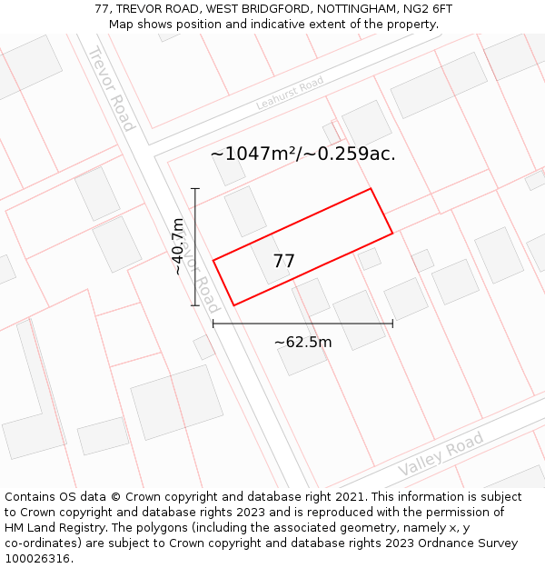 77, TREVOR ROAD, WEST BRIDGFORD, NOTTINGHAM, NG2 6FT: Plot and title map