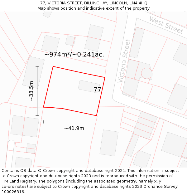 77, VICTORIA STREET, BILLINGHAY, LINCOLN, LN4 4HQ: Plot and title map