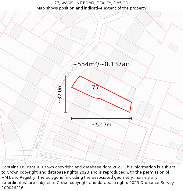 77, WANSUNT ROAD, BEXLEY, DA5 2DJ: Plot and title map