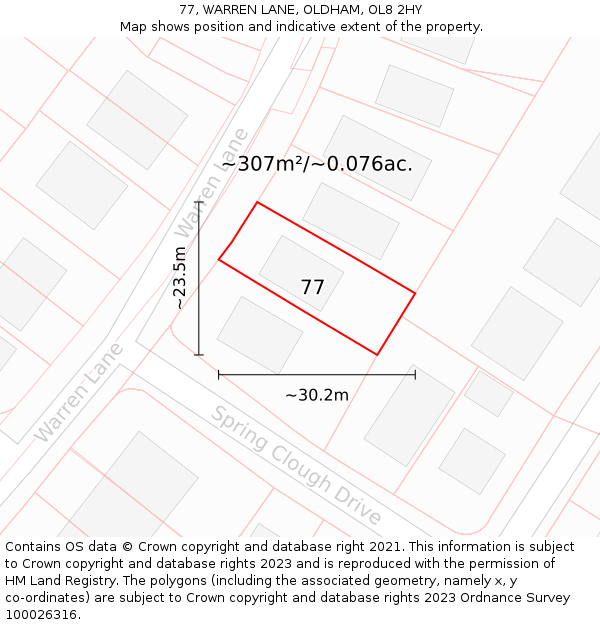 77, WARREN LANE, OLDHAM, OL8 2HY: Plot and title map