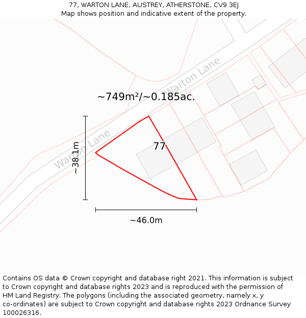 77, WARTON LANE, AUSTREY, ATHERSTONE, CV9 3EJ: Plot and title map