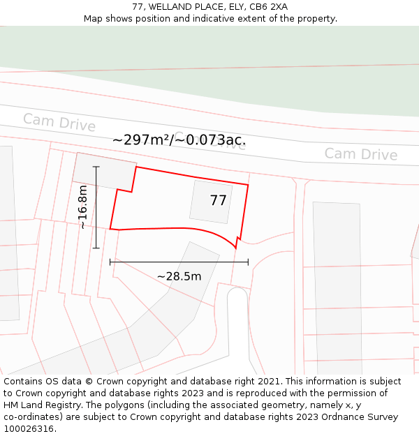 77, WELLAND PLACE, ELY, CB6 2XA: Plot and title map