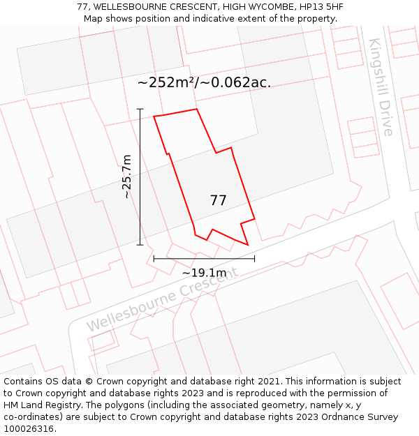 77, WELLESBOURNE CRESCENT, HIGH WYCOMBE, HP13 5HF: Plot and title map