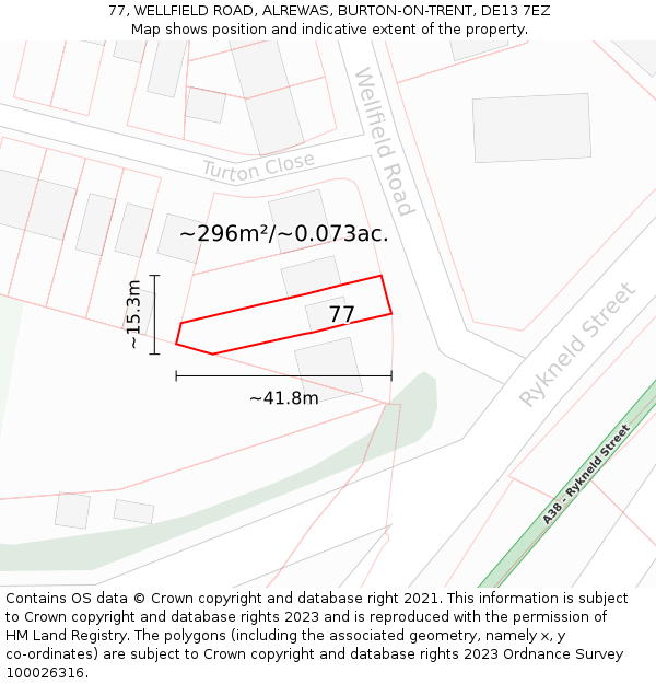 77, WELLFIELD ROAD, ALREWAS, BURTON-ON-TRENT, DE13 7EZ: Plot and title map