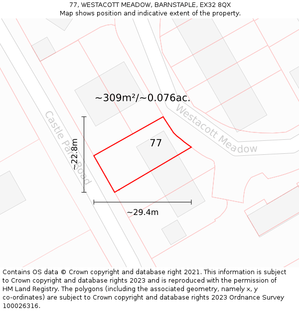 77, WESTACOTT MEADOW, BARNSTAPLE, EX32 8QX: Plot and title map