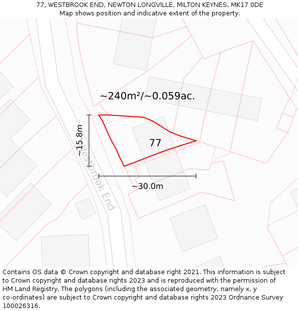 77, WESTBROOK END, NEWTON LONGVILLE, MILTON KEYNES, MK17 0DE: Plot and title map